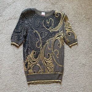 VTG ~ 1980s ~ mondi ~ Black and Gold Graphic Sweater ~ Maximalist ~ Size 40